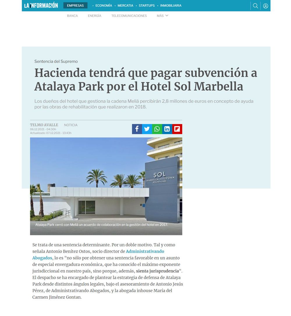 aparicion-en-prensa-la-informacion-hacienda-pagará-subvención-atalaya-park-hotel-sol-marbella